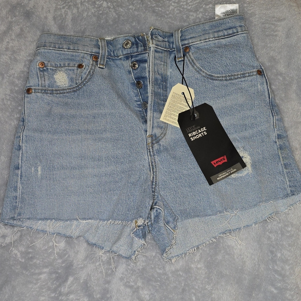 Levi's Rib Cage Light Blue Frayed Jean Shorts Size 28 NWT